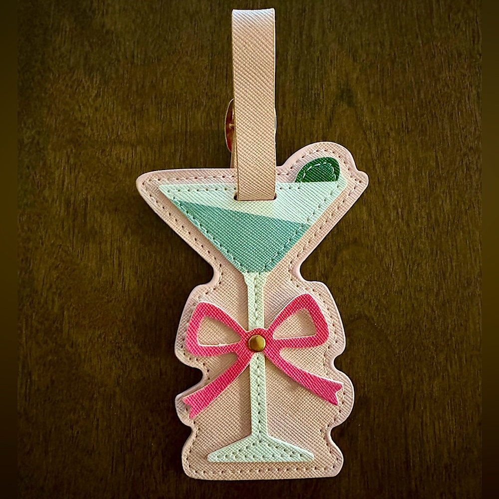 Martini Glass and Bow Luggage Travel Tag Light Pink Bag Charm NWOT